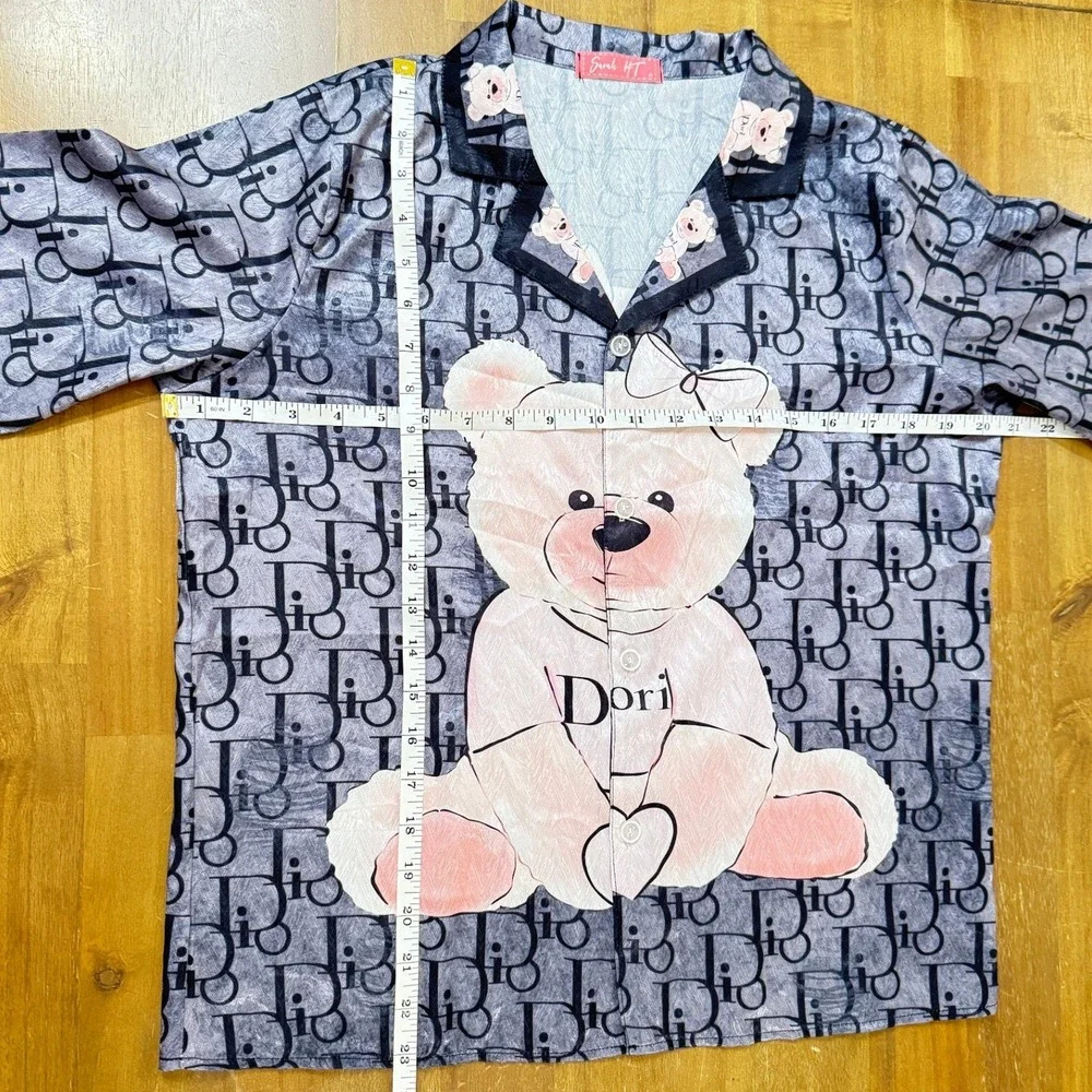 Sarah HT One Size Teddy Bear Pajama Shirt ONLY Button Up Y2K Kawaii Sleepwear